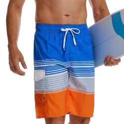 Bsrpolry Herren Badehose Herren Badeshorts Schnelltrocknend Surfshorts Strandshorts Gestreifte Hose Farbverlauf Wasserdichte Hose Sommer Boardshorts mit Taschen, #65, Orange, L/XL von Bsrpolry