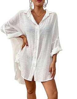 Bsubseach Frauen Button Down Strand Shirt Cover Up für Bademode Bluse Tops Weiß M von Bsubseach