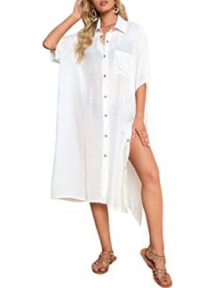 Bsubseach Button Down Swim Cover Up für Frauen Bikini Badeanzug Coverup Button Down Bademode Kimono Strickjacke Weiß S von Bsubseach