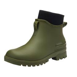 Btruely Gummistiefel Damen Halbhohe Regenstiefel Ankle Chelsea Boots Wasserdicht Gartenschuhe Rain Boots Stiefeletten mit rutschfest Sohle von Btruely