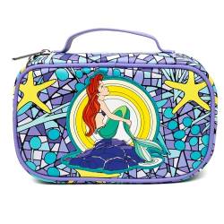 Buckle-Down Disney Vegane Leder Reise Kosmetiktasche Schminktasche für Frauen Die Kleine Meerjungfrau Ariel Pose Applikation Buntglasdruck, Violett, 8.75" x 5.25" von Buckle-Down