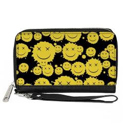 Buckle-Down Geldbörse, Reißverschluss, Smiley-Gesicht Splatter verstreut schwarz gelb, veganes Leder, 7.5"x4.5", Casual von Buckle-Down