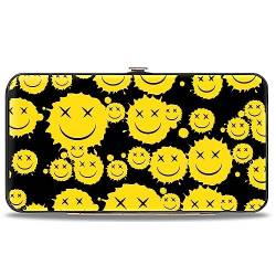 Buckle-Down Geldbörse, aufklappbar, Smiley Face Splatter Scattered Black Yellow, Veganes Leder, Schwarz, Gelb, 7" x 4", Casual von Buckle-Down