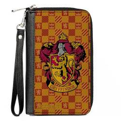 Buckle-Down The Wizarding World of Harry Potter Geldbörse, Reißverschluss, Harry Potter Gryffindor Wappen Heraldik Checkers Golds Reds, veganes Leder, 7.5"x4.5", Casual von Buckle-Down