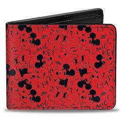 Disney Geldbörse, Bifold, Mickey Mouse Pose and Expression Scattered Red Black, Veganes Leder, Schwarz, 4.0" x 3.5", Casual von Buckle-Down