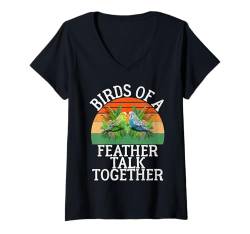 Damen Birds of a Feather Talk Together Wellensittich T-Shirt mit V-Ausschnitt von Budgie Gift