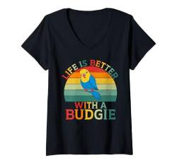 Damen Das Leben ist besser mit einem Wellensittich T-Shirt mit V-Ausschnitt von Budgie Gift