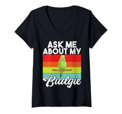 Damen Frag mich nach meinem Wellensittich T-Shirt mit V-Ausschnitt von Budgie Gift