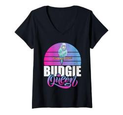 Damen Wellensittich, Königin, Well T-Shirt mit V-Ausschnitt von Budgie Gift