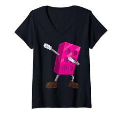 Damen Dabbing Bausteine Brick Dance Master Builder Kids T-Shirt mit V-Ausschnitt von Building Blocks Geek Outfit