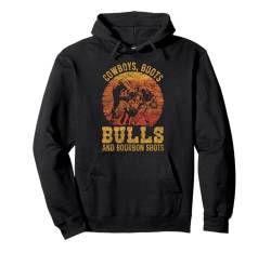 Cowboys, Boots, Bulls & Bourbon Shots Rodeo Bull Rider Pullover Hoodie von Bulldoggers, Steer Wrestling Lovers Design