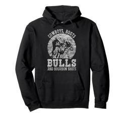 Cowboys, Boots, Bulls & Bourbon Shots Rodeo Bull Rider Pullover Hoodie von Bulldoggers, Steer Wrestling Lovers Design