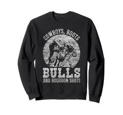 Cowboys, Boots, Bulls & Bourbon Shots Rodeo Bull Rider Sweatshirt von Bulldoggers, Steer Wrestling Lovers Design