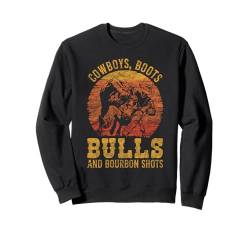 Cowboys, Boots, Bulls & Bourbon Shots Rodeo Bull Rider Sweatshirt von Bulldoggers, Steer Wrestling Lovers Design