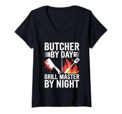 Damen Butcher By Day Grill Master By Night Metzgerei Metzgerei T-Shirt mit V-Ausschnitt von Butchery Butchers Butcher Gifts