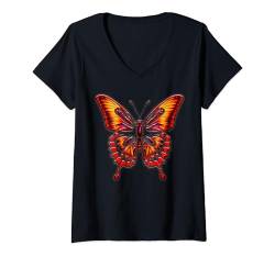 Damen Schmetterling Bunte Blume Natur T-Shirt mit V-Ausschnitt von Butterflies Aesthetic Design Ideas