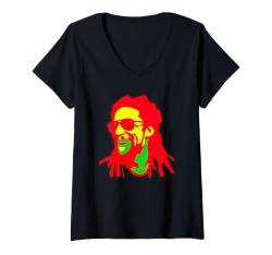 Damen Cooler Rasta Dude Rastafarian aus den 70ern T-Shirt mit V-Ausschnitt von Buy Cool Shirts