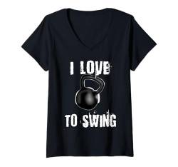 Damen Ich liebe es, Kettlebell Fitness Workout zu schwingen T-Shirt mit V-Ausschnitt von Buy Cool Shirts