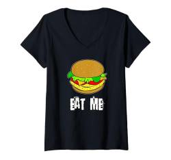 Damen Iss mich Burger Lover T-Shirt mit V-Ausschnitt von Buy Cool Shirts