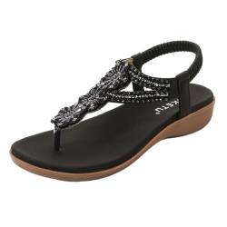 Damen Sommer Sandalen Strand Bohemian Perlen Knöchelriemen Casual Flip Flops Sexy Flats Bequeme Schuhe von CAFETU