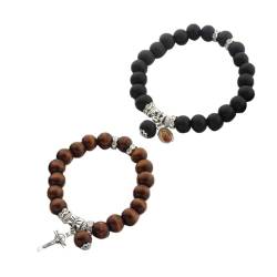 CALLARON 2 Stück Paar Holzperlenarmband Paararmband Buddha Perlenarmband Perlenarmband Kreuzarmband Herrenperlenarmband Für Liebhaber Buddha Meditationsarmbänder Holzperlen von CALLARON