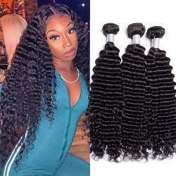 Haarverlängerungen Tiefe Welle Haar Bundles Tiefes Lockiges Haar 1/3/4 Bundles Brasilianische Menschliches Haar Bundles Natürliche Schwarze Haarwebart Extensions Echthaarbündel(Color:REMY HAIR_14 14 1 von CALQYSH