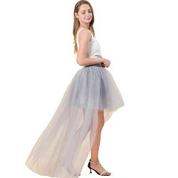 CAMDOM Damen Steampunk High Low Irregular Tutu Rock Asymmetrisch Layered Mesh Tüll High Waist Schwalbenschwanz Rock, grau, Einheitsgröße von CAMDOM