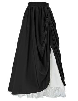 CAMDOM Frauen Renaissance Rock Mittelalter Elastische Taille A-Linie Rock Doppelschicht Spitze Langes Viktorianisches Kleid, Schwarz , 36 von CAMDOM