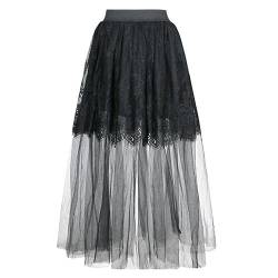 CAMDOM Frauen Steampun Tüllrock Elastische Taille A-Linie Rock Doppelschicht Retro Viktorianisches Kleid, Schwarz , 44 von CAMDOM