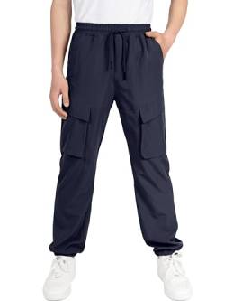 CAMLAKEE Kinder Cargohose Jogginghose Jungen Cargo Jogger Hose Jungs Leicht Wasserdicht Freizeithose mit Elastische Taille Navy DE:164 (Herstellergröße 170) von CAMLAKEE