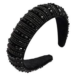 CANIGHT Schwarzes Flanell Stirnband Mit Kristallverzierungen Dekorativer Strass Haarreifen Für Damen Breites Perlen Haarband Elegantes Partyzubehör Für Besondere Anlässe von CANIGHT