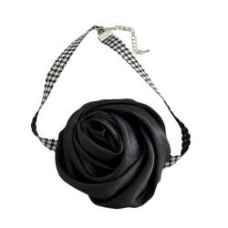 CANNXI Halsketten für Damen, übertriebene große Rosen-Schlüsselbeinkette für Frauen, verstellbares Halsband, Herbst- und Winter-Halskette, Satin von CANNXI