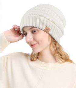 CAOZITOU Mütze Damen Winter, Beanie Wintermütze Thermo Warm Fleece, Weiche Strickmütze für Outdoorsport (Weiß) von CAOZITOU