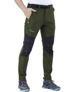 CARETOO Herren Wanderhose Trekkinghose Outdoorhose Softshellhose Funktionshose Skihose Verdickte Warm Atmungsaktiv Wasserdicht Winddicht Winter Grün mit Fleece, S von CARETOO