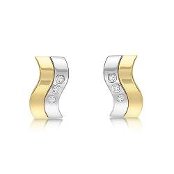 Carissima Gold Damen-Ohrstecker Cubic 2 Band 375 Bicolor Zirkonia transparent Rundschliff - 2.58.9919 von CARISSIMA