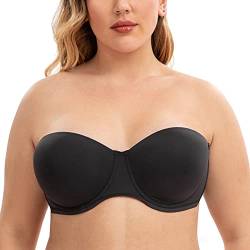 CASOLACE Damen-BH, rückenglättend, Übergröße, Bügel, Bandeau, trägerloser BH Schwarz 75B von CASOLACE