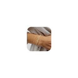 CASSIECA 5Pcs Armband Damen Gold Ketten Armbander für Damen Mädchen Armkette Figaro Cuban CZ Fischgrätenkette Kettenarmbänder Verstellbar Modeschmuck Armbander Set mit Schmuckkästchen von CASSIECA