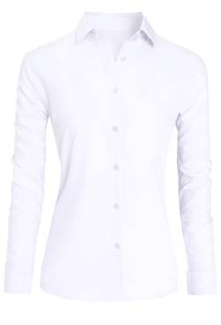 CBOO Button-Down-Shirts für Damen, knitterfrei, Business-Blusen, langärmelig, schlichtes Hemd, Weiss/opulenter Garten, X-Groß von CBOO