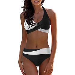 Bikini Damen,Zweiteilig Tankini Badeanzug Twist Knot Bikinis FüR Damen Push Up Tankini Damen Bauchweg Elegant Bikini High Waist GroßE GrößEn Bikini 164 MäDchen Schwarz, M Bikini Oberteil Push Up von CCOOfhhc