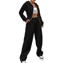 CCOOfhhc Jogginganzug Damen Weich Bequem,Damen Overall Sport Slim Fit Lässiger Hosenanzug mit Kapuze (Black, XL) von CCOOfhhc