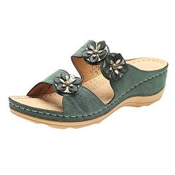 Orthopädische Hausschuhe Damen Pantoletten Weiches FußBett Boho Walking Offene Kappe Flip-Flops Elegant Freizeit PU-Leder Vintage Pantoffeln Lässige Fußbett Mode Schuhe Leicht Strandsandaletten von CCOOfhhc