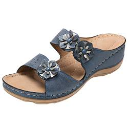 Orthopädische Hausschuhe Damen Pantoletten Weiches FußBett Boho Walking Offene Kappe Flip-Flops Elegant Freizeit PU-Leder Vintage Pantoffeln Lässige Fußbett Mode Schuhe Leicht Strandsandaletten von CCOOfhhc