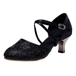 Schwarze Geschlossene Tanzschuhe Damen, Tanzen Geschlossener Soziale Party Schuhe Tanzschuhe Latein Party Performance Moderne Ballsaal Glitzer Professionelle Plateau Walzer Cha-Cha Absatz von CCOOfhhc