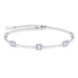 CDE Armband Damen Silber 925 Sterling Geburtsstein Armbänder mit Zirkonia Verstellbares Armkette Damen Schmuck Muttertag Valentinstag Geburtstag Weihnachten Geschenke für Frauen Freundin Mama von CDE