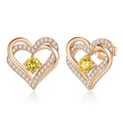 CDE Ohrringe für Damen 925 Sterling Silber Rosegold Geschenk für Sie Forever Love Herz Geburtsstein Frauen Ohrstecker Schmuck Valentinstag Weihnachten Muttertag Geburtstags Hochzeits Jubiläum von CDE