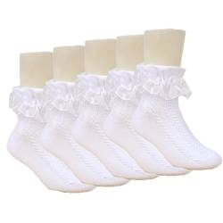 CELLVO 5 Paar Rüschen Socken Mädchen Spitzen Söckchen Weiße Prinzessin Socken Bequeme Baumwoll Socken Ballett Socken Baby Kinder für 1-15 Jahre von CELLVO