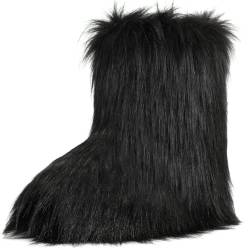 CEPEPRIN Damen Kunstpelz Stiefel Furry Fuzzy Schneestiefel Flauschige Winterstiefel Warm Bequem Mid-Calf Boots, Schwarz, 35 EU von CEPEPRIN