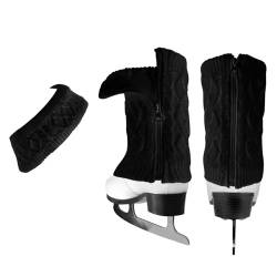 Beinwärmer und Stirnband Set für Eiskunstlauf Hockey Schlittschuhlaufen Eislaufen,Warm stricken Winter Fleece Gefüttert Beinwärmer und Stirnband für Ballett Dance.Ice Skating Zubehör (Schwarz, Kurz) von CFHOOAY