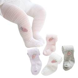 CFlong Strumpfhosen Für Mädchen Baby/kinder Set of 4, Atmungsaktive Netzstrumpfhose Für Kleinkinder, 0-6 Jahre Alt Sommer Neugeborene Karottenstrümpfe Leggings (4 Farben,12-24 Monate) von CFlong