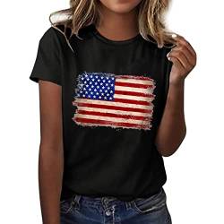 CGGMVCG 4. Juli Shirts für Frauen Amerika Flagge Druck O Ausschnitt Kurzarm Bluse Tops T-Shirts T Amerikanische Flagge Tops für Frauen, Schwarz, 3X-Groß von CGGMVCG